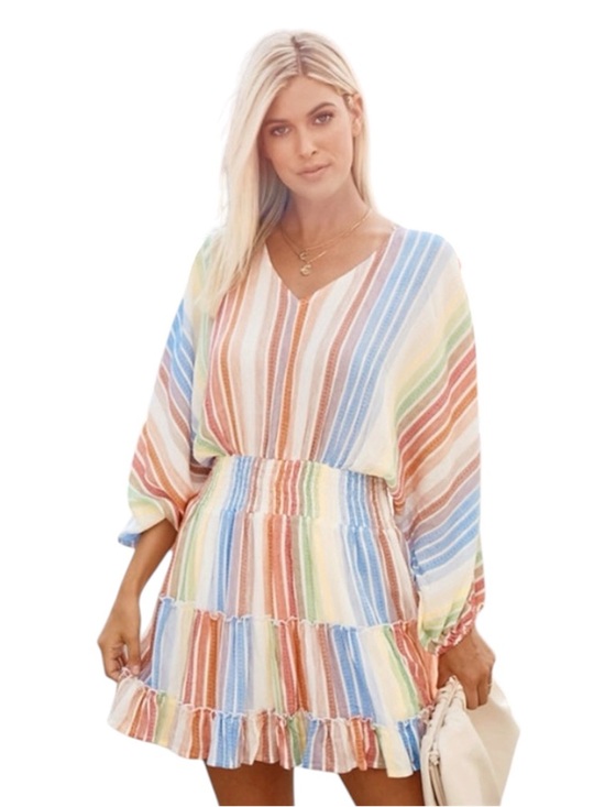 Jardin St. Macris Dresses & Skirts - Jardin St. Macris Multi color,striped smocked,tiered mini Dress Size Medium